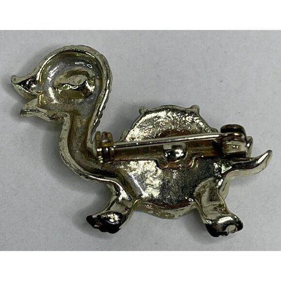 Vintage TURTLE BROOCH Pin Tortoise Rhinestone Cabochon Enamel Costume Jewelry - Picture 6 of 11